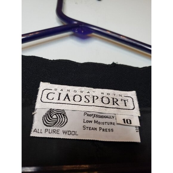 Vtg Sandra Roth Ciao Sport Womens 10 Blazer Jacket Scalloped Black Wool Lined - Picture 5 of 5